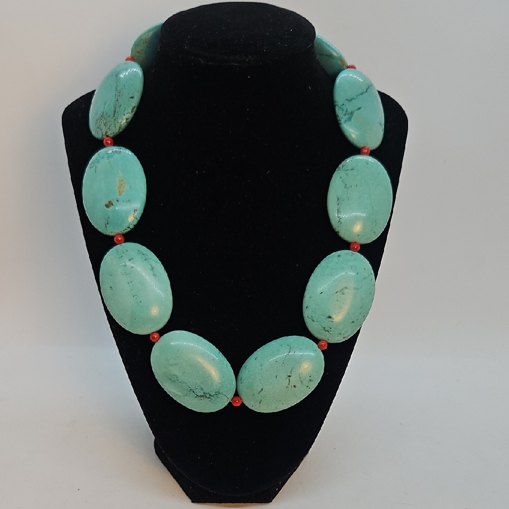 Chunky Faux Turquoise And Coral Necklace